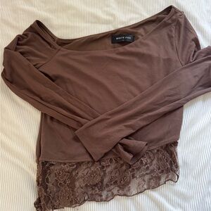 White Fox Boutique Brown Lace Long Sleeve Top